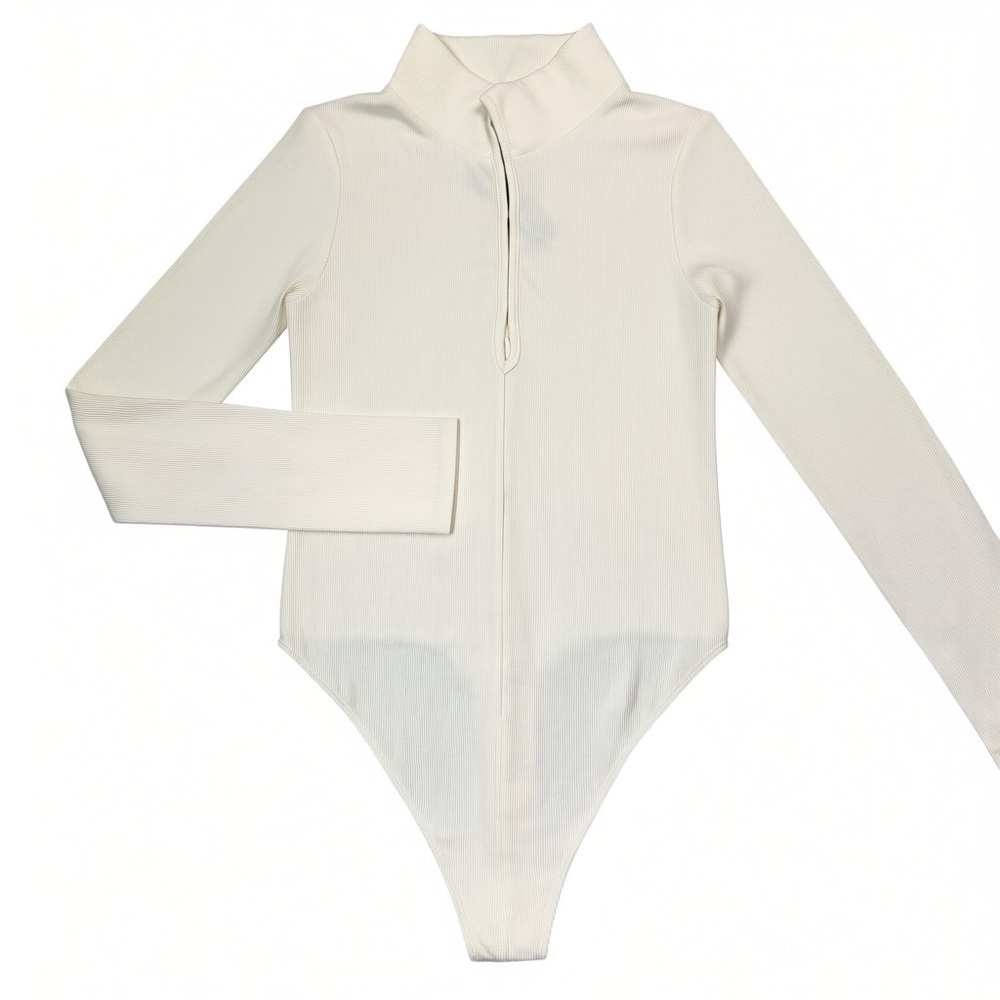 NWT New $145 Hudson Long Sleeve Hook & Eye Ecru Bodysuit Size L - Picture 3 of 10